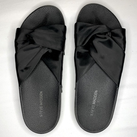Vintage Steve Madden Black Satin Chunky Slide Sandals - Picture 3 of 5